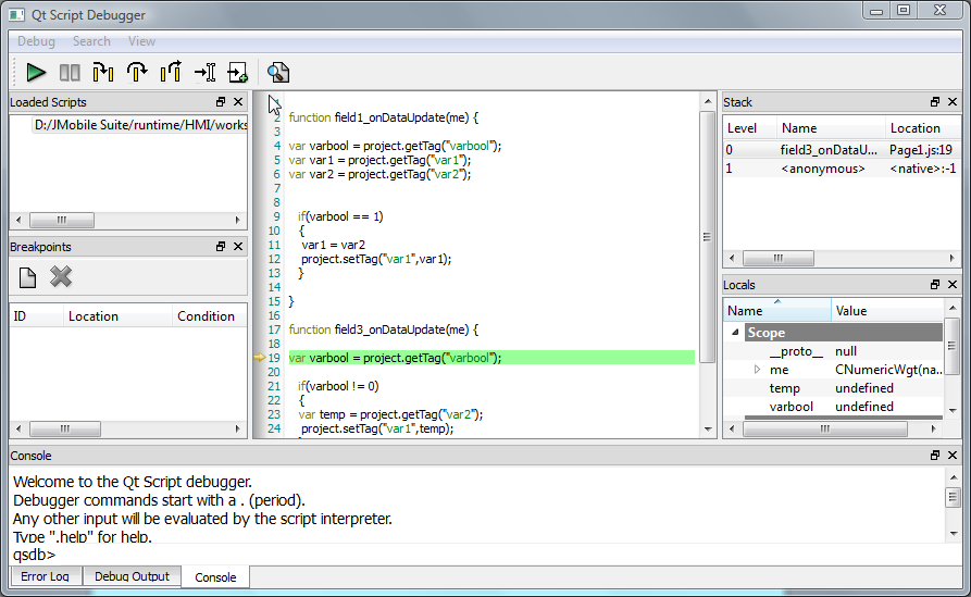 Debugging of JavaScript