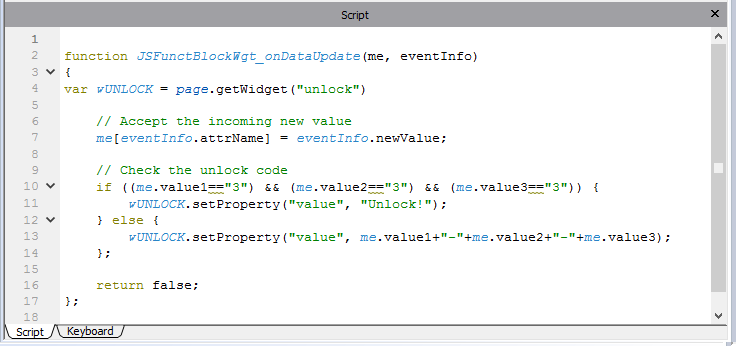 JavaScript function block widget